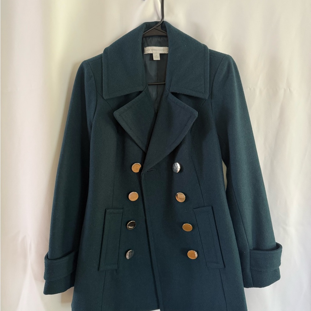 Wool-Blend Double-Breasted Peacoat in Deep Teal
